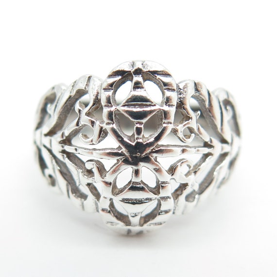 925 Sterling Silver Vintage Ornate Ring Size 5 - image 3