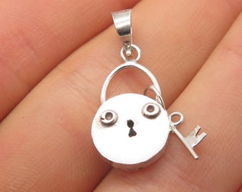 925 Sterling Silver Vintage Key Lock and Key Minimalist Charm Pendant