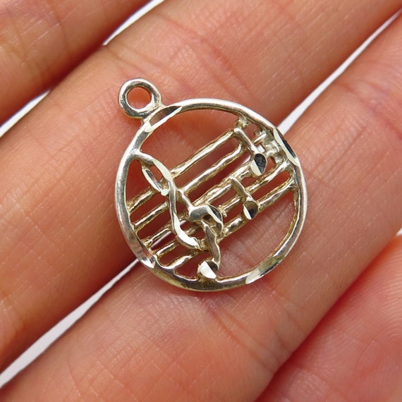 925 Sterling Silver Treble Clef and Musical Notes… - image 1