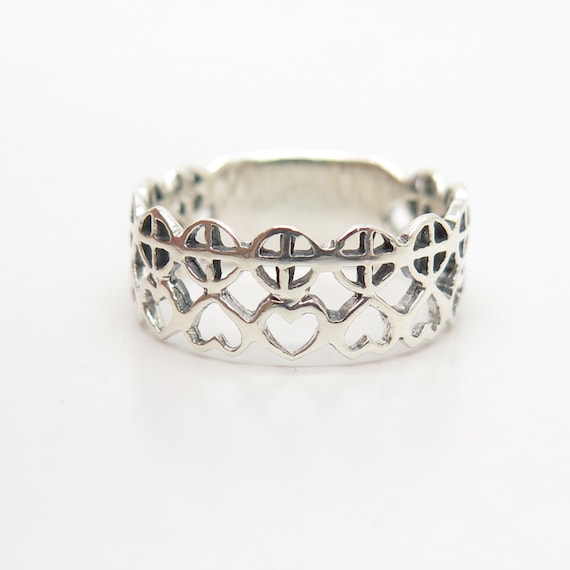 925 Sterling Silver Vintage Heart Band Ring Size 7 3/4 - Etsy