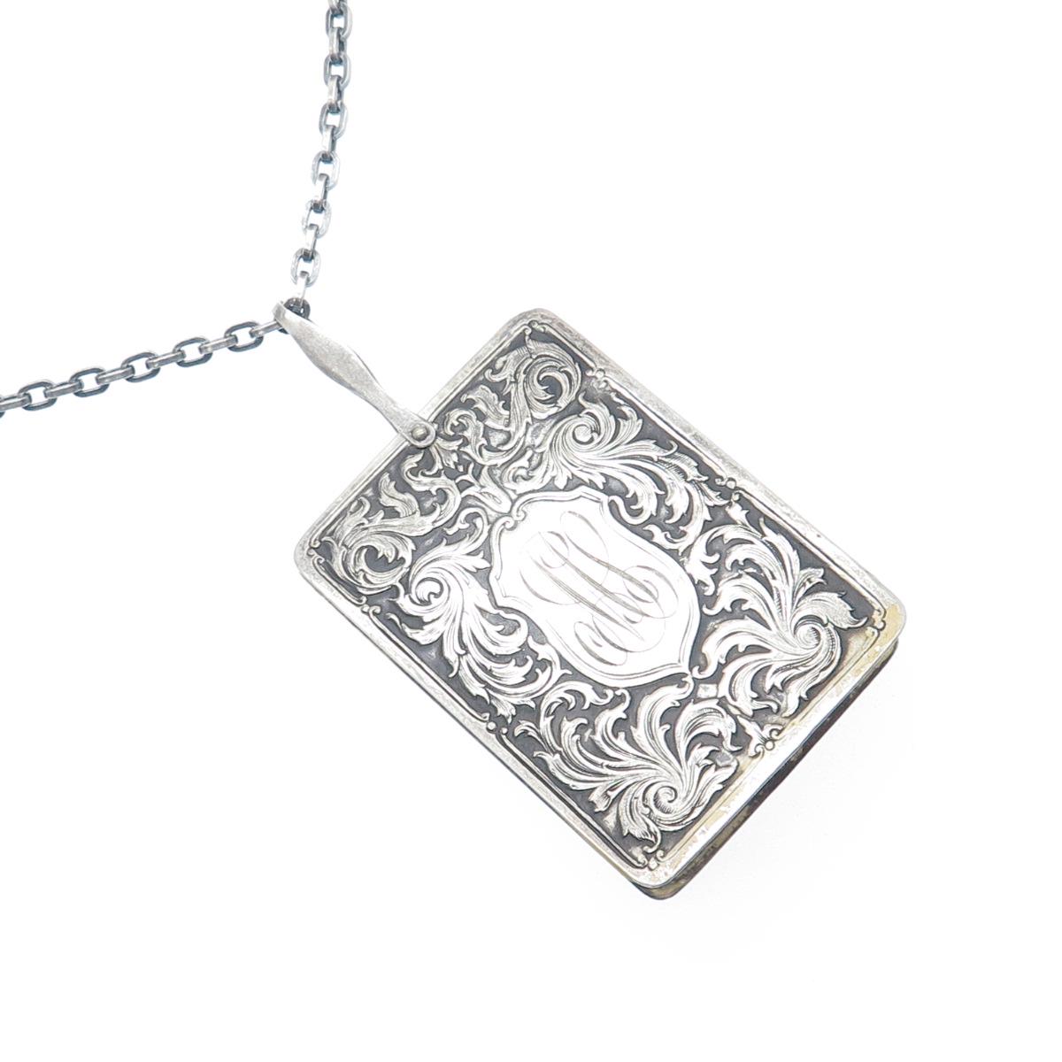925 Sterling Silver Antique Engraved Notebook Chatelaine Oxidized