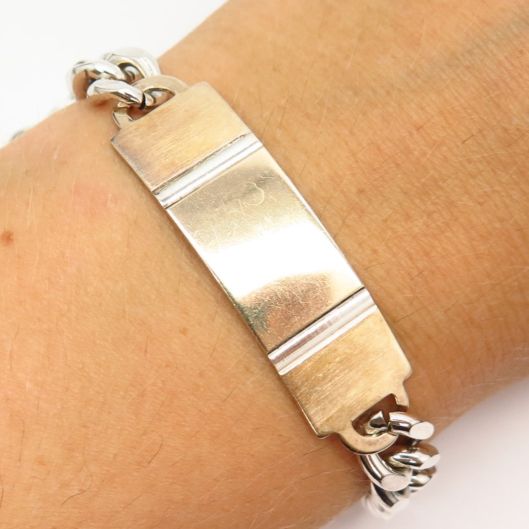 925 Sterling Silver 2-tone Vintage ID Cuban Link Bracelet