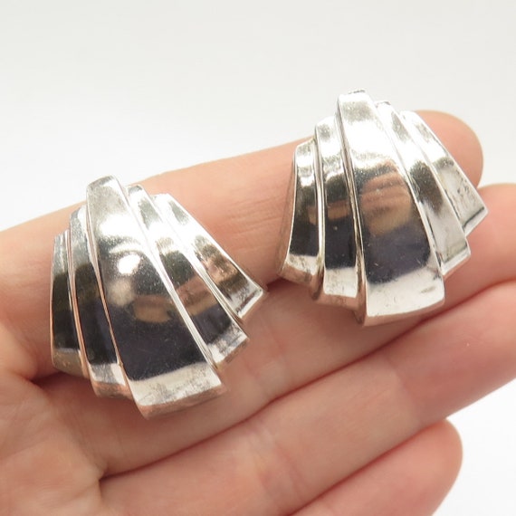 925 Sterling Silver Vintage Shell Clip On Earrings - image 1
