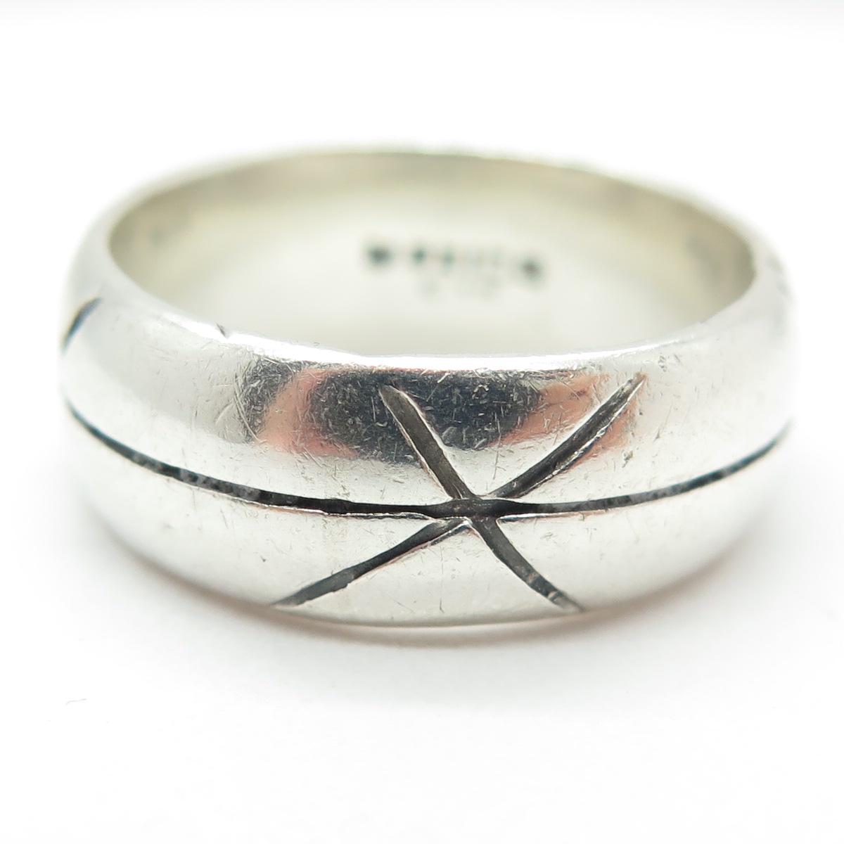 925 Sterling Silver Vintage Mexico Engraved Oxidized Band