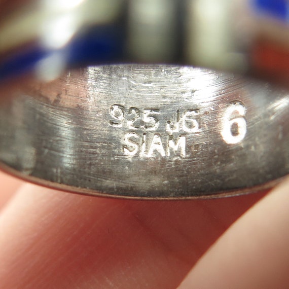 925 Sterling Silver Vintage Siam Enamel Wide Band… - image 7