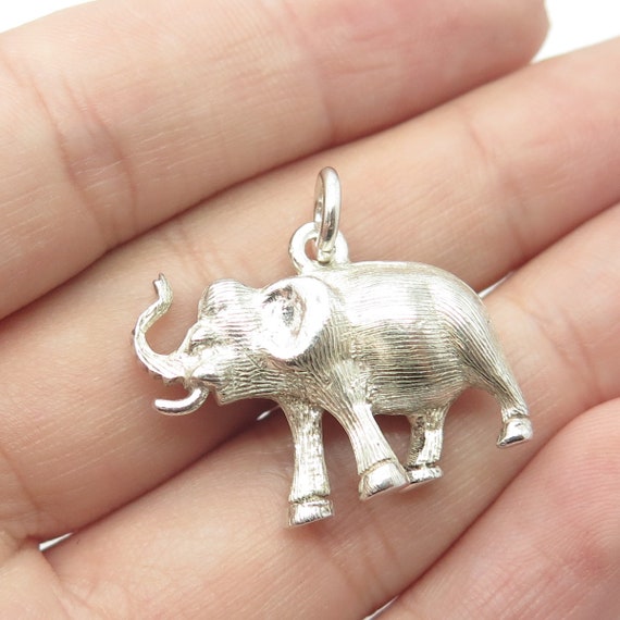 925 Sterling Silver Vintage Elephant Safari 3D Pe… - image 2