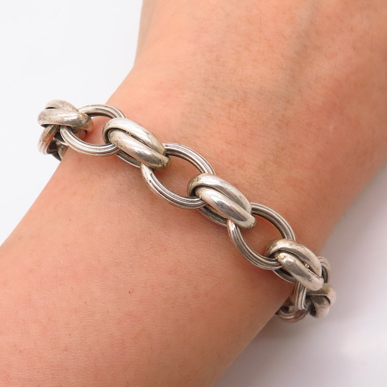 925 Sterling Silver Wide Fancy Oval Link Bracelet 7 Etsy
