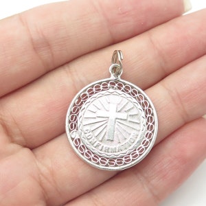 925 Sterling Silver Antique Art Deco &quot;Confirmation&quot; Cross Round Medal Pendant