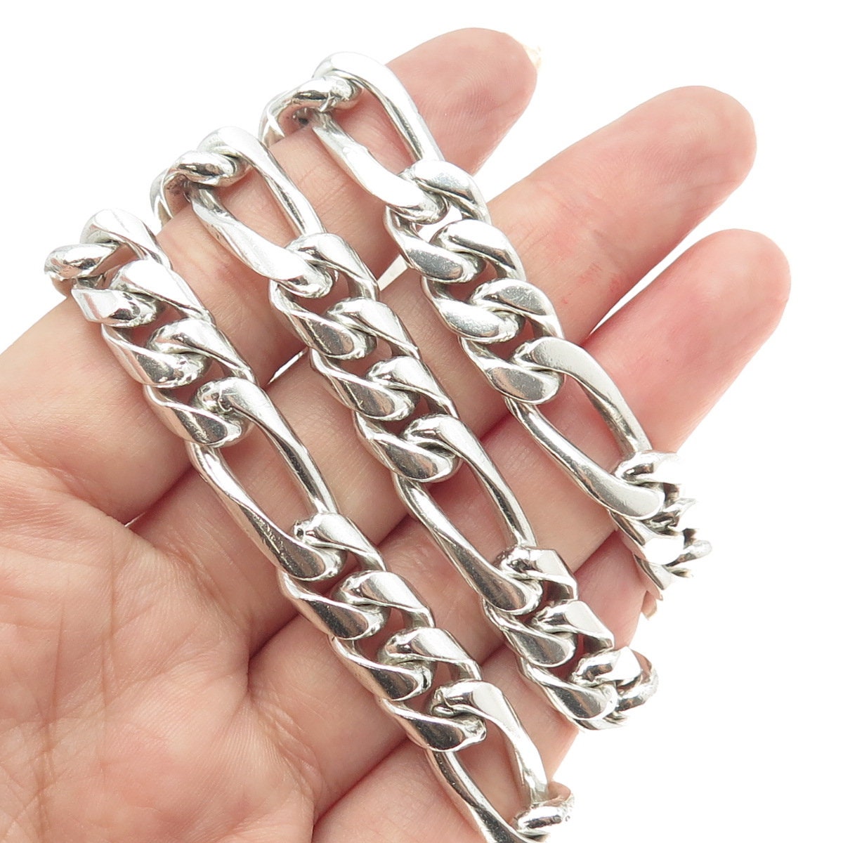 925 Sterling Silver Vintage Mexico Figaro Chain Heavy Necklace 18 
