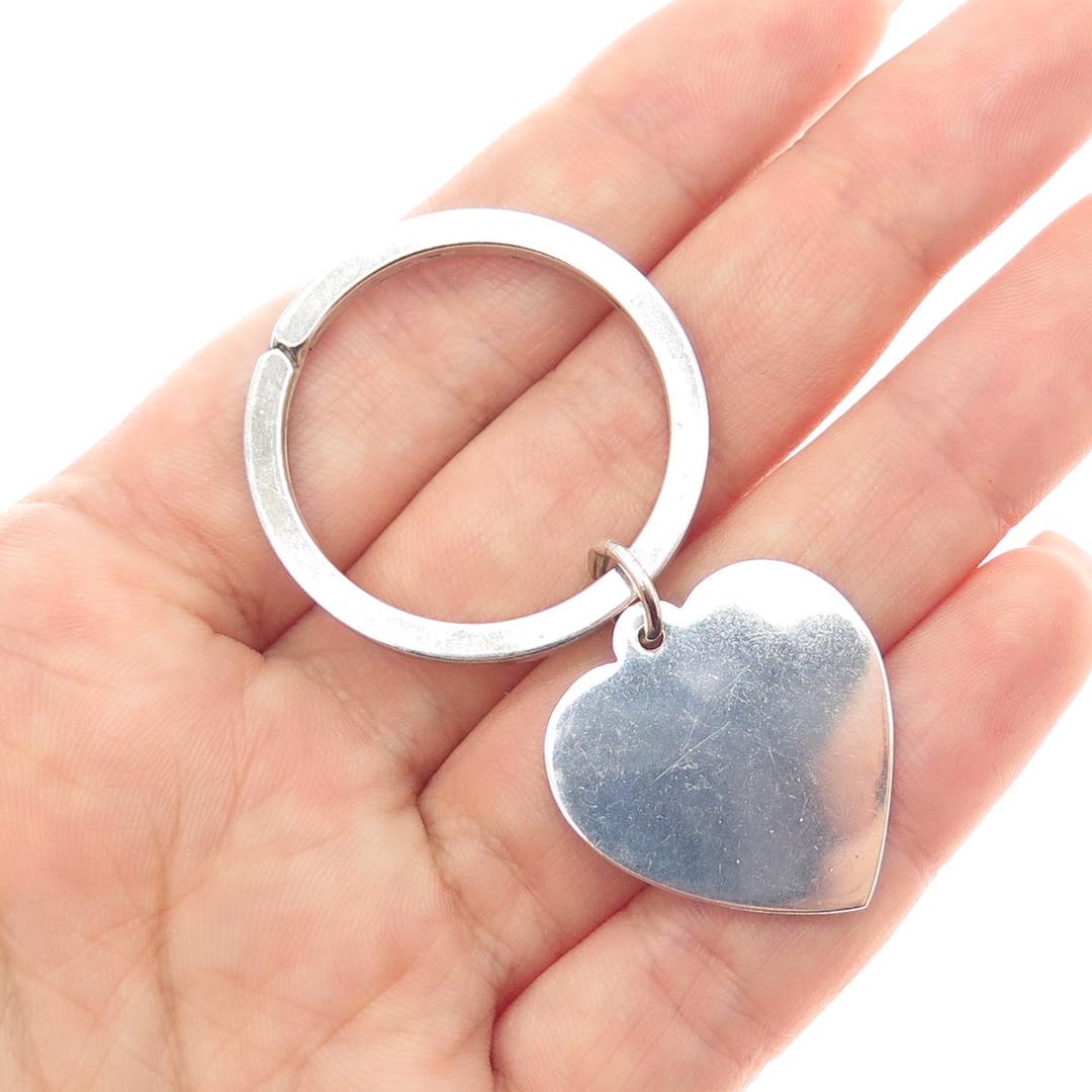 J.T. INMAN 925 Sterling Silver Vintage Heart Tag Key Fob Ring - Etsy