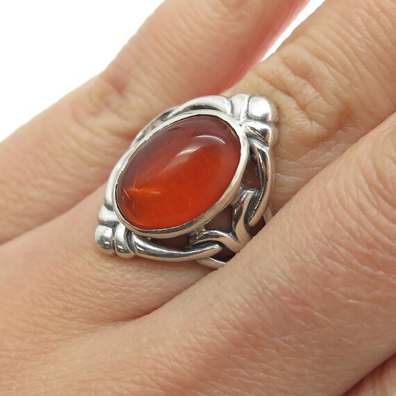925 Sterling Silver Vintage Real Amber Knot Ring … - image 2
