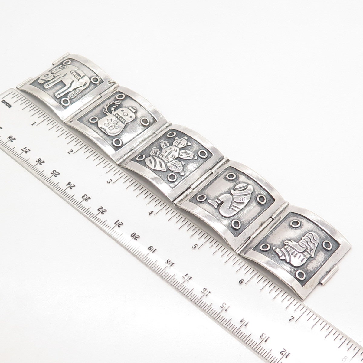 925 Sterling Silver Vintage Mexican Storyteller Wide Panel Link
