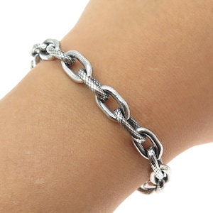 925 Sterling Silver Vintage Oxidized Cable Link Bracelet 9&quot;