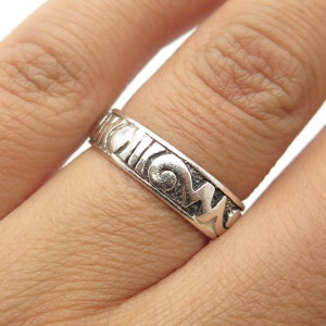 925 Sterling Silver Vintage Ethnic Symbols Oxidized Band Ring Size 6.75