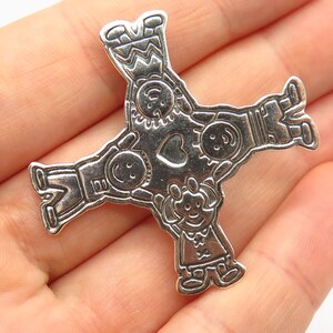 925 Sterling Silver Vintage Mexico EFS Happy Children /  Friendship Pin Brooch