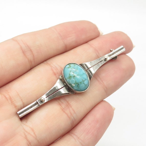 830 Silver Antique Art Deco Real Turquoise Gemsto… - image 1