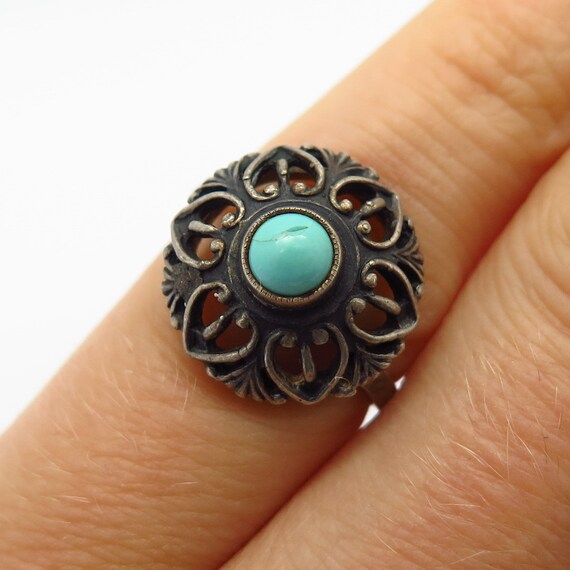 875 Silver Vintage Europe Real Turquoise Gem Flor… - image 1