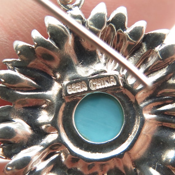 925 Sterling Silver Vintage Real Turquoise Flower… - image 7