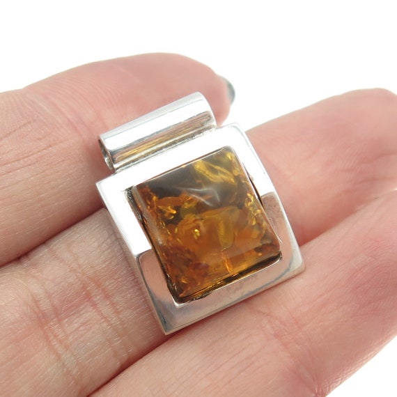 925 Sterling Silver Vintage Real Amber Slide Pend… - image 1