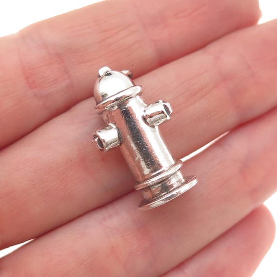 925 Sterling Silver Vintage Fire Hydrant Oxidized 3D Charm Pendant