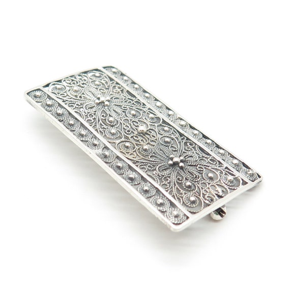 835 Silver Vintage Filigree Pin Brooch - image 6