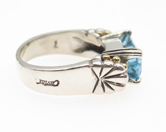 LAGOS Caviar 925 Sterling Silver 18K Gold Vintage Real Blue Topaz