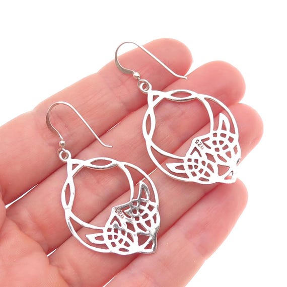 925 Sterling Silver Vintage Celtic Knot Dangle Earrings View 2