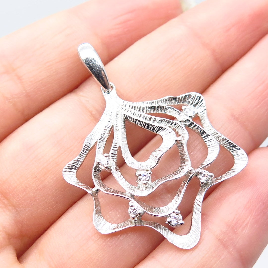 925 Sterling Silver Vintage C Z Textured Pendant - Etsy 925 Sterling Silver Vintage C Z Textured Pendant - Etsy
