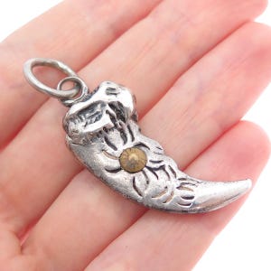 925 Sterling Silver 2-Tone Vintage Tribal Claw Amulet Oxidized Charm Pendant