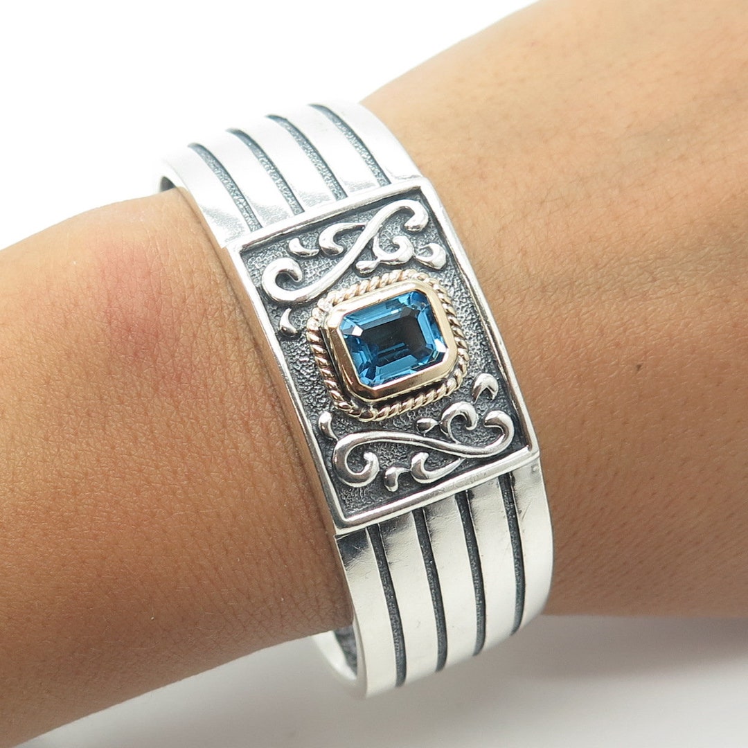 Ross Simons イタリア ヴィンテージ　925 シルバー　バングル ROSS SIMONS 925 Sterling Silver 14K Gold Vintage Blue Topaz Cuff