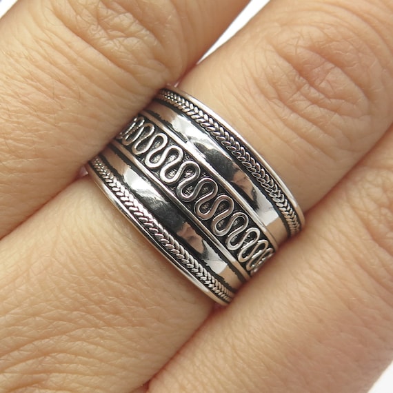 925 Sterling Silver Vintage Spiral Band Ring Size… - image 1