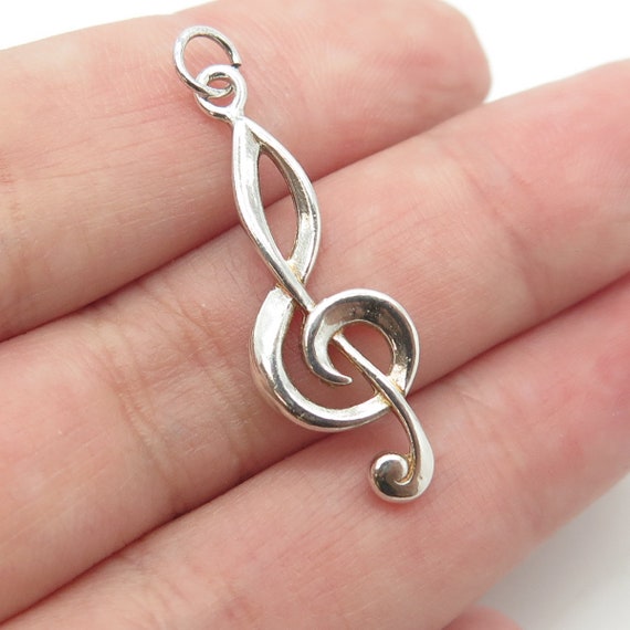 925 Sterling Silver Vintage Treble Clef Music Not… - image 1