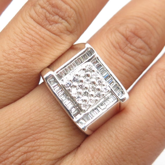 925 Sterling Silver White C Z Square Statement Ring Size