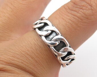 925 Sterling Silver Vintage Cable Link Style Oxidized Band