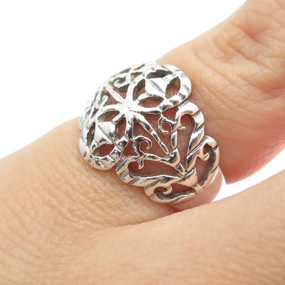 925 Sterling Silver Vintage Ornate Ring Size 5 - image 2