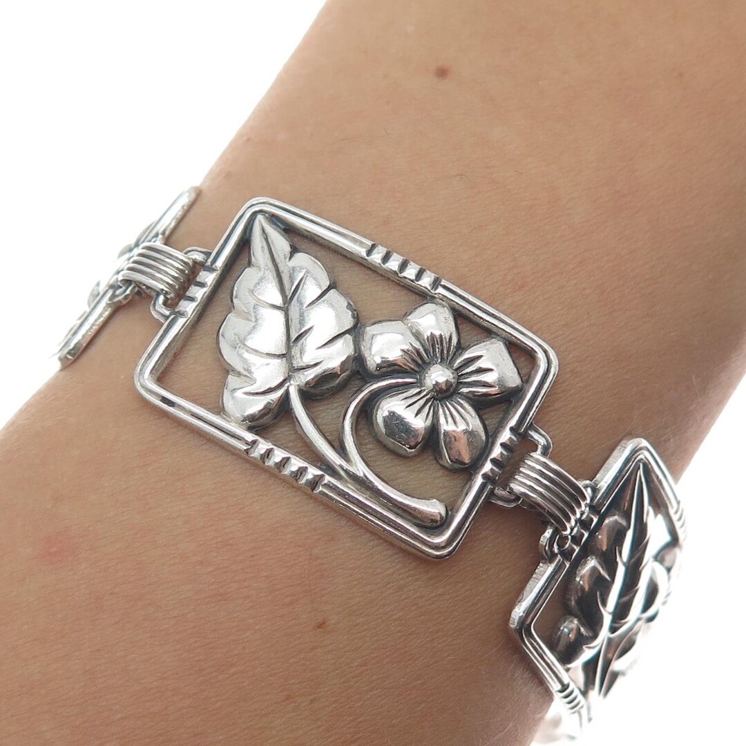 DANECRAFT 925 Sterling Silver Antique Art Deco Flower Panel Link