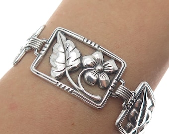 DANCE CRAFT・ヴィンテージブレスレット・ Silver925・純銀 DANECRAFT 925 Sterling Silver Antique Art Deco Flower Panel Link