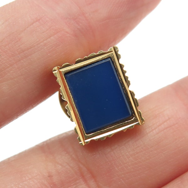 B. A. BALLOU 925 Sterling Silver Gold Plated Vintage Blue Chalcedony Gem Pin