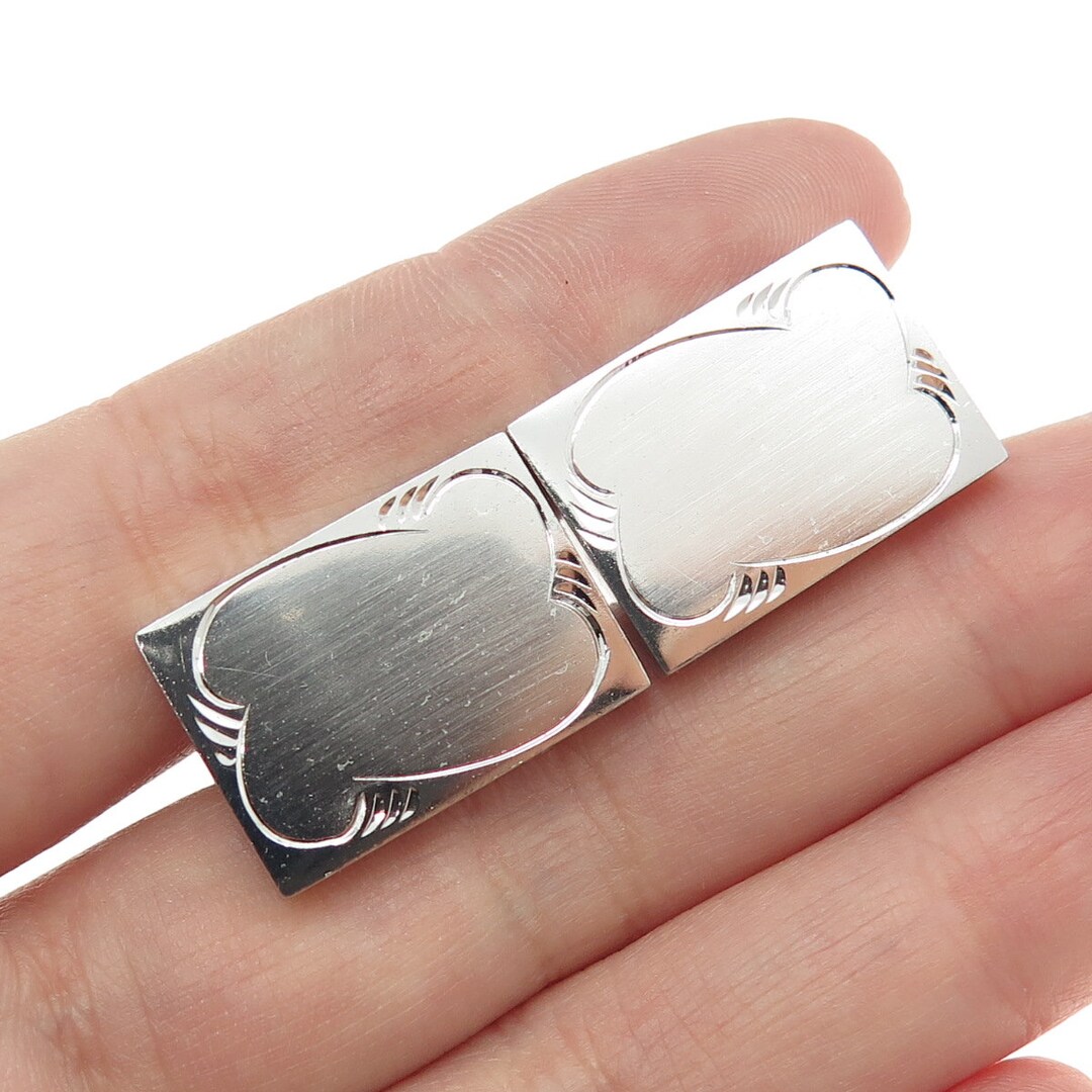 Boutons De Manchette En Argent Sterling Ovale - Marque LaMode 41216, Monogrammables, Occasion En Bon état