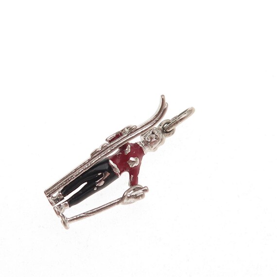 Wells Sterling Silver Antique Art Deco Enamel Female Skier Mini Charm Pendant View 5