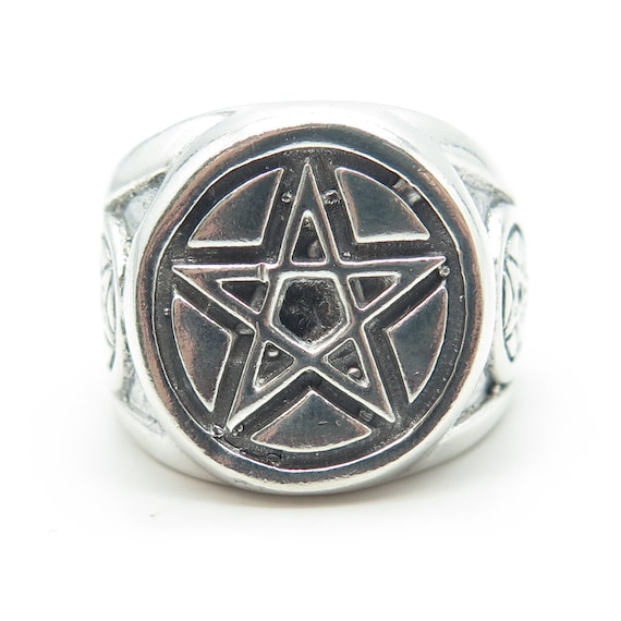 950 Silver Vintage Pentagram Star Ring Size 12.25 - image 3