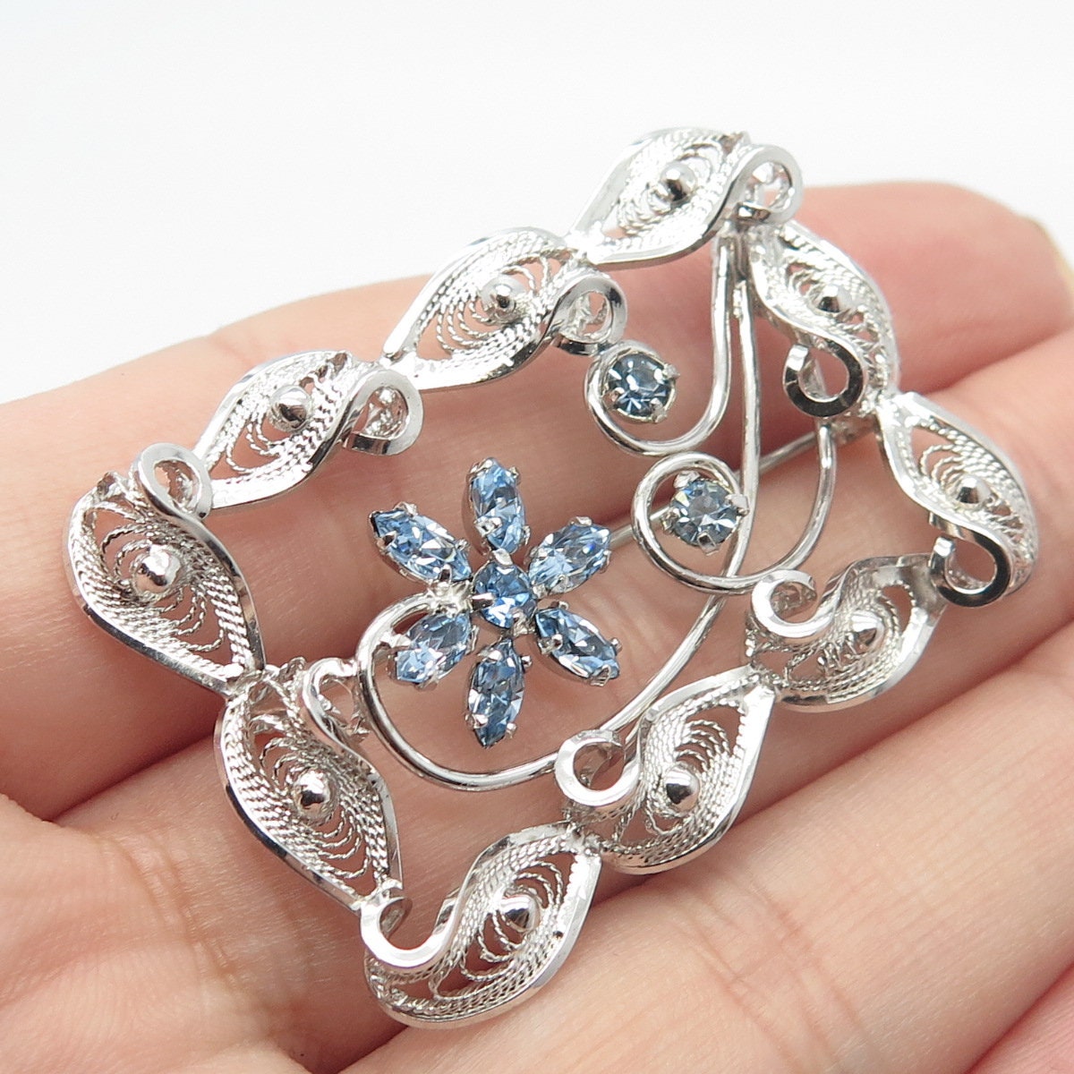925 Sterling Silver Vintage Am Lee Rhinestone Filigree 925 Sterling Silver Vintage Am Lee Rhinestone Filigree