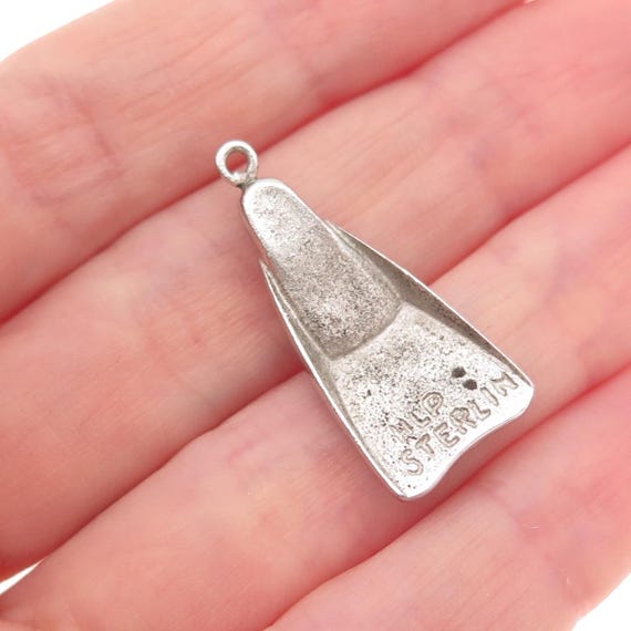 925 Sterling Silver Vintage HLP Scuba Diving Fin Oxidized Charm Pendant View 2