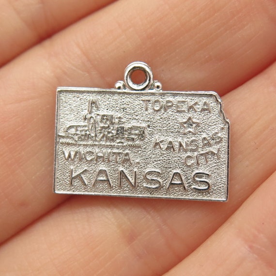Kansas State Charm Antiqued Sterling Silver Kansas State Charm Antiqued Sterling Silver
