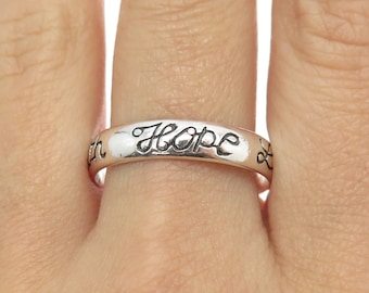 925 Sterling Silver Vintage "Faith Hope Love" Band Ring Size 12.25