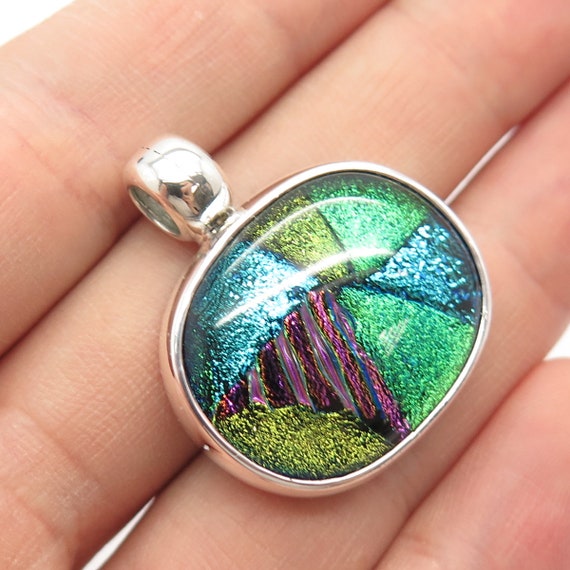 925 Sterling Silver Vintage Mexico Dichroic Glass… - image 1
