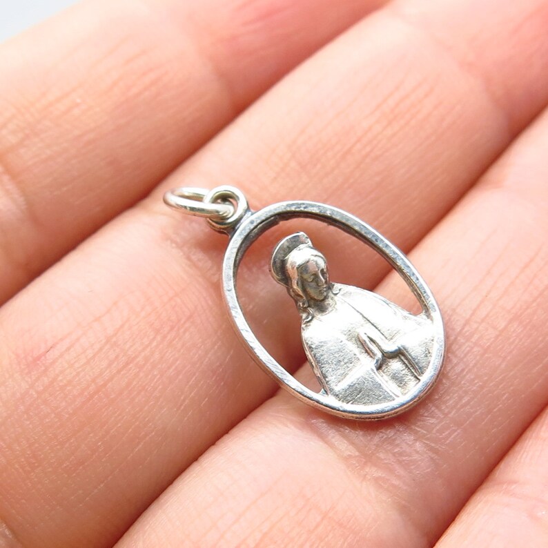 Mary Miraculous Medal Charm Pendant 925 Sterling Silver Vintage Old Stock St Mary Miraculous Medal Charm Pendant 925 Sterling Silver Vintage Old Stock St