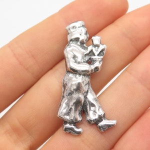 925 Sterling Silver Vintage Man w/ Flower Pot Pin Brooch