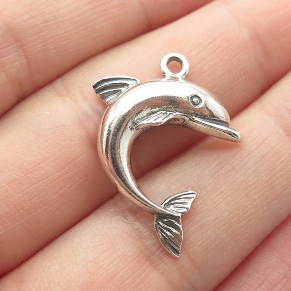 925 Sterling Silver Vintage Friendly Dolphin Pend… - image 1