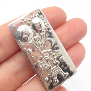 925 Sterling Silver Vintage Mexico EFS Save The Children Rectangle Pin Brooch